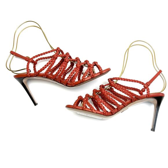 PAUL ANDREW Who's That Braided Sandals EU 38 US 8 Women's Red High Heels NWT - Picture 5 of 11